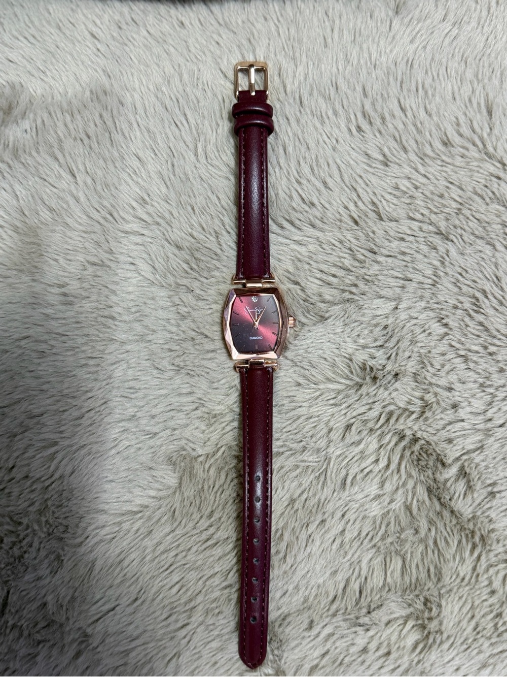 Jessica Simpson Rose Gold Case Watch with Burgundy Strap